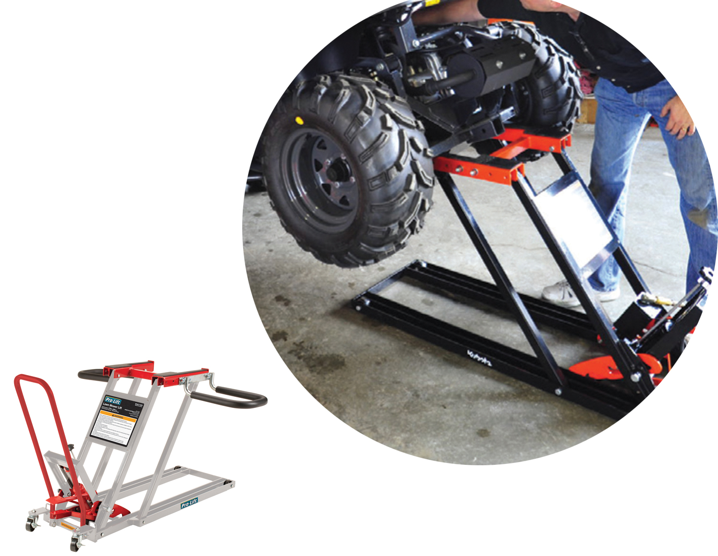 Lifting up an ATV by it's axle using the platform saddle, instead of wheel brackets.